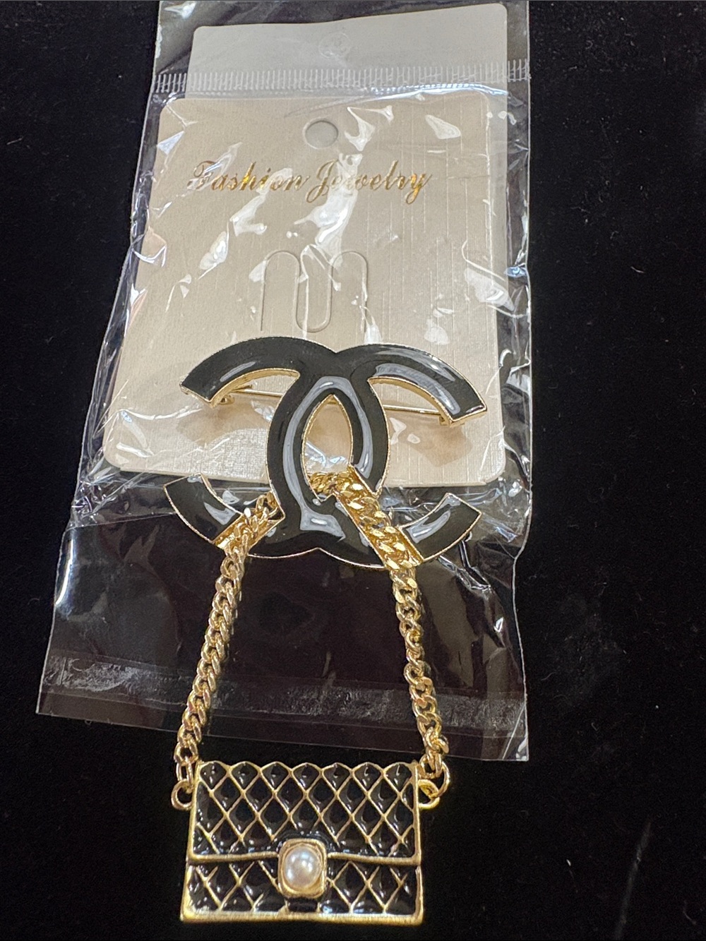 Gold and Black Quilted Purse Charm Keychain